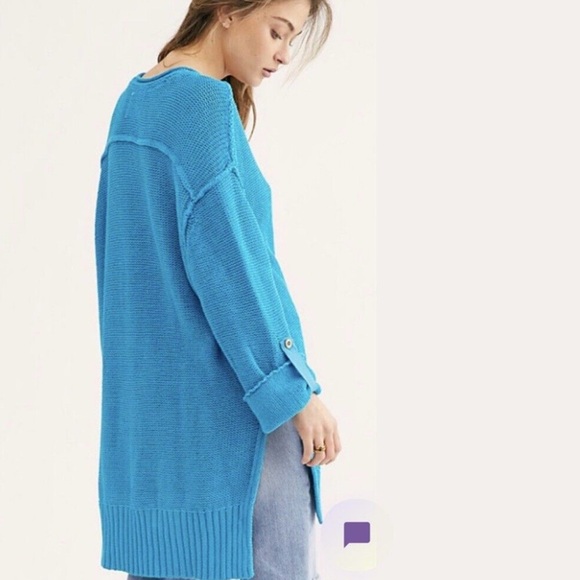 We The Free FREE PEOPLE firefly knit Blue V-Neck Sweater tunic Relaxed Fit - Picture 3 of 12